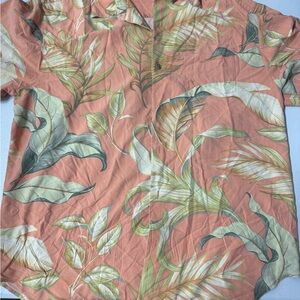 Vintage Tommy Bahama Coral and Green Leaf Shirt